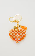 Orange Checkered Heart Charm