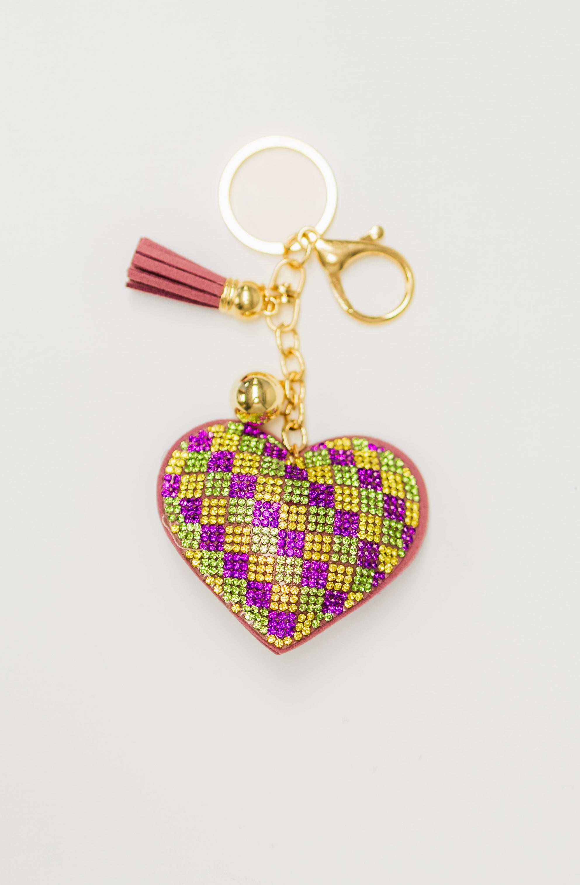 Purple, Yellow, and Green Checkered Heart Charm