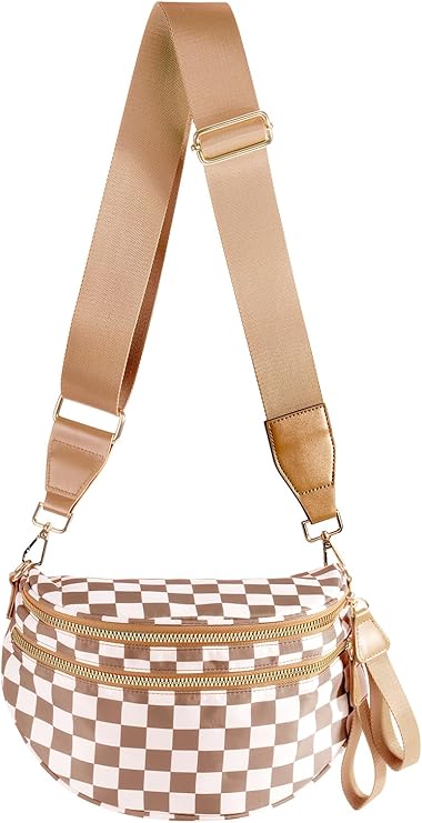 Toffee and White Checkered Bum Bag